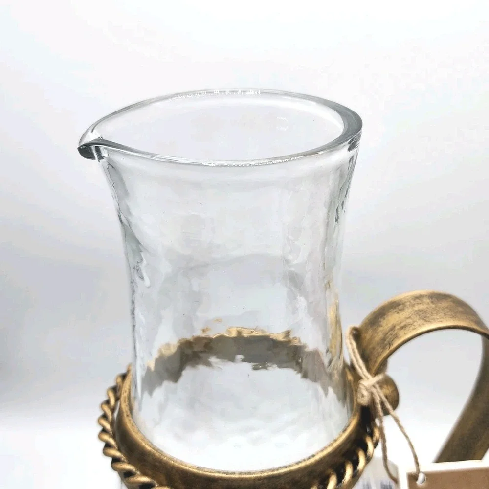RF Home Fashion Rustic Wrought‎ Metal And Clear Glass Pitcher Vase Handcrafted